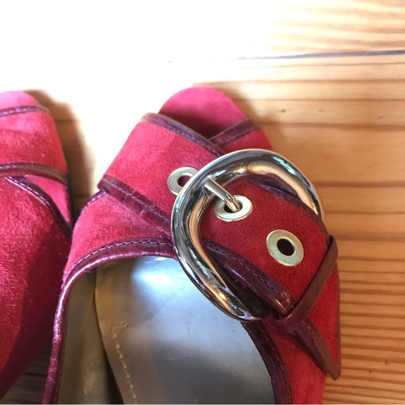 Nine West Red Suede Buckle Sling Back Heels, EUC, 7.5 - Picture 7 of 11